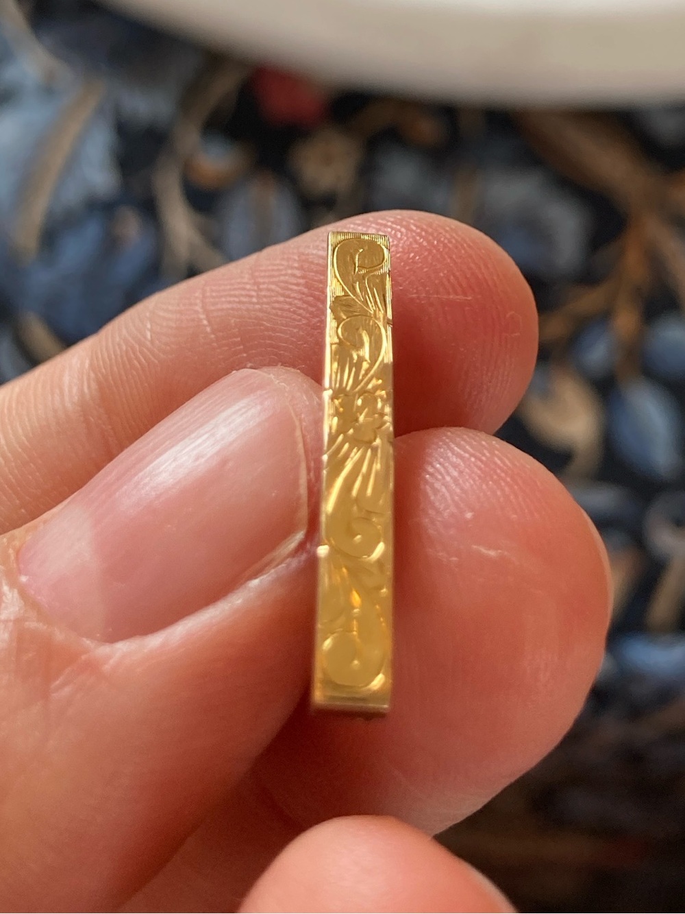 Antique Victorian 10K Gold Engraved Floral Lingerie/Lace Pin Signed Maker’s Mark